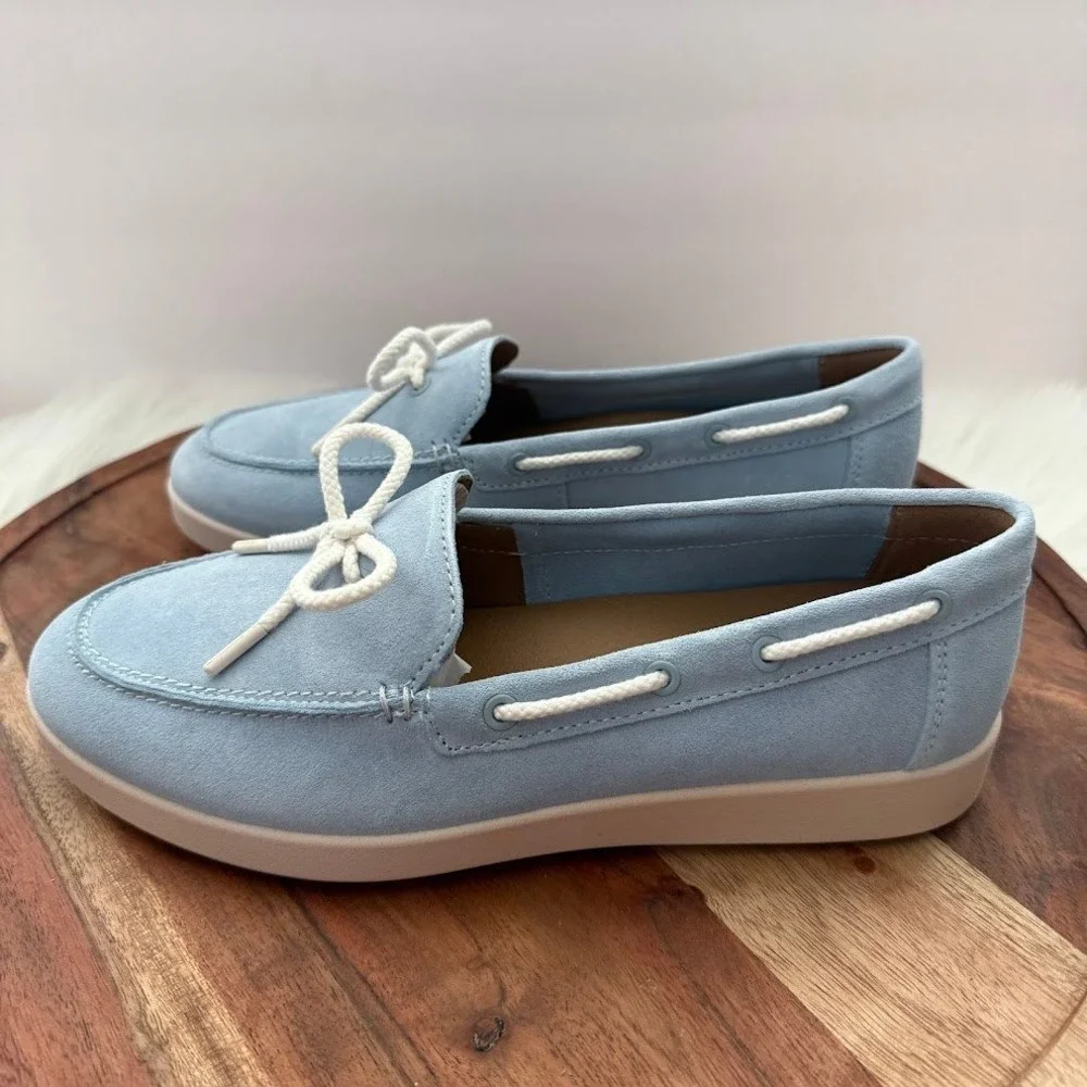 Naturalizer Womens 8W Keelboat Ice Blue Leather Boat Shoe Loafers J4686L5401